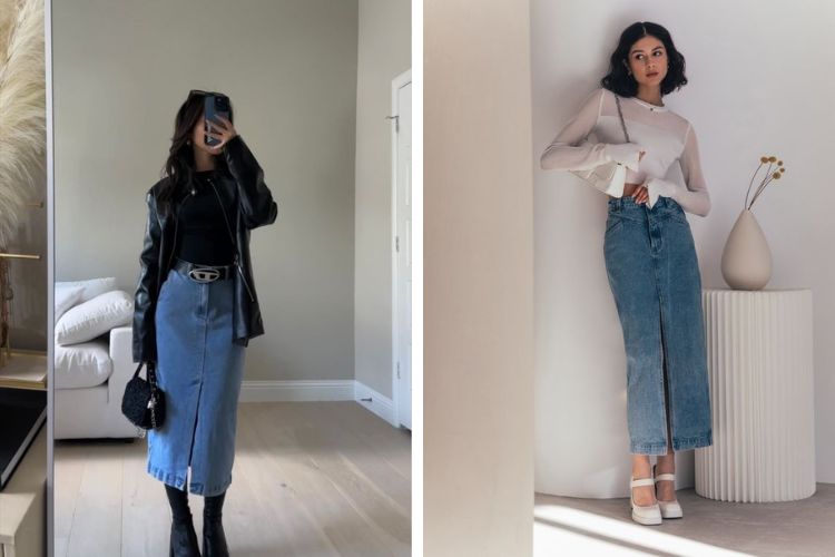 chân váy jean dáng bút chì